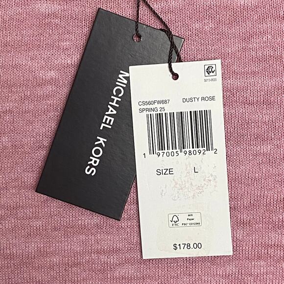 Michael Kors T-Shirt Men's Large Long Sleeve Crew Neck Linen Dusty Rose NEW - Picture 12 of 14